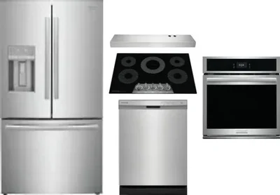 5 Piece Package Includes Refrigerator, Cooktop, Wall Oven, Hood And Dishwasher