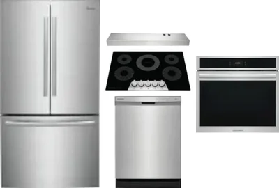 5 Piece Package Includes Refrigerator, Cooktop, Wall Oven, Hood And Dishwasher