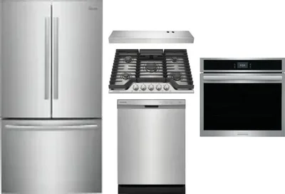 5 Piece Package Includes Refrigerator, Cooktop, Wall Oven, Hood And Dishwasher