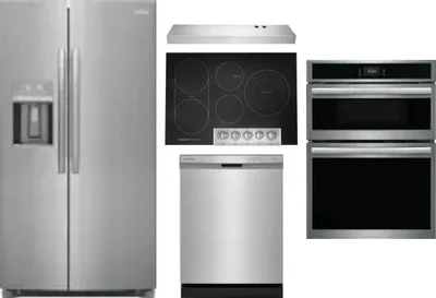 5 Piece Package Includes Refrigerator, Cooktop, Wall Oven, Hood And Dishwasher