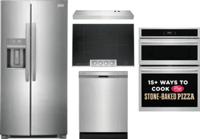 5 Piece Package Includes Refrigerator, Cooktop, Wall Oven, Hood And Dishwasher