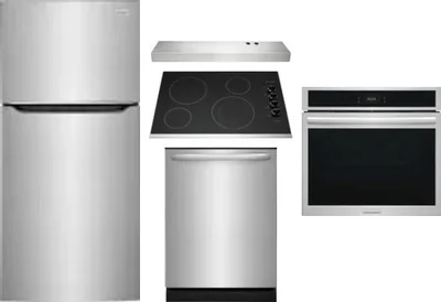 5 Piece Package Includes Refrigerator, Cooktop, Wall Oven, Hood And Dishwasher