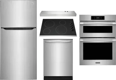 5 Piece Package Includes Refrigerator, Cooktop, Wall Oven, Hood And Dishwasher