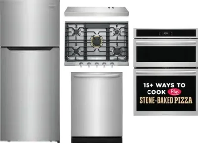 5 Piece Package Includes Refrigerator, Cooktop, Wall Oven, Hood And Dishwasher