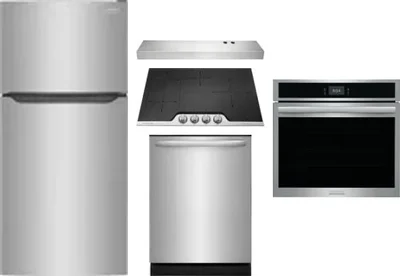 5 Piece Package Includes Refrigerator, Cooktop, Wall Oven, Hood And Dishwasher