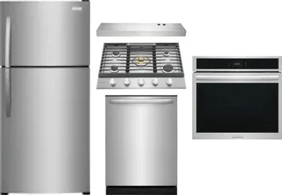 5 Piece Package Includes Refrigerator, Cooktop, Wall Oven, Hood And Dishwasher