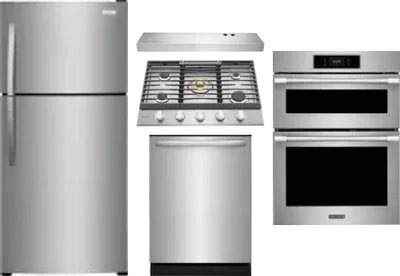 5 Piece Package Includes Refrigerator, Cooktop, Wall Oven, Hood And Dishwasher