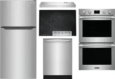 5 Piece Package Includes Refrigerator, Cooktop, Wall Oven, Hood And Dishwasher