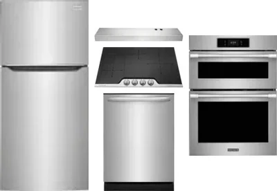 5 Piece Package Includes Refrigerator, Cooktop, Wall Oven, Hood And Dishwasher