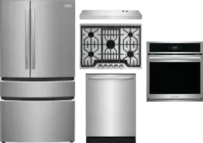 5 Piece Package Includes Refrigerator, Cooktop, Wall Oven, Hood And Dishwasher