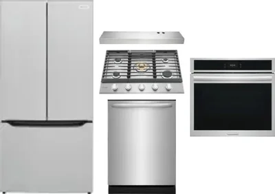 5 Piece Package Includes Refrigerator, Cooktop, Wall Oven, Hood And Dishwasher