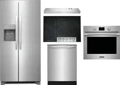 5 Piece Package Includes Refrigerator, Cooktop, Wall Oven, Hood And Dishwasher