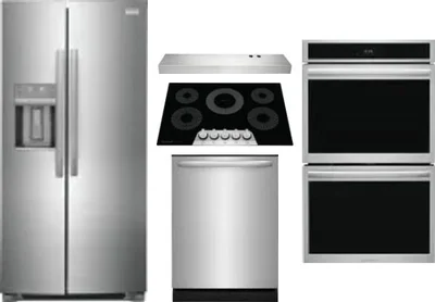 5 Piece Package Includes Refrigerator, Cooktop, Wall Oven, Hood And Dishwasher