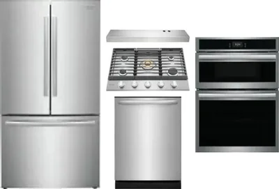 5 Piece Package Includes Refrigerator, Cooktop, Wall Oven, Hood And Dishwasher