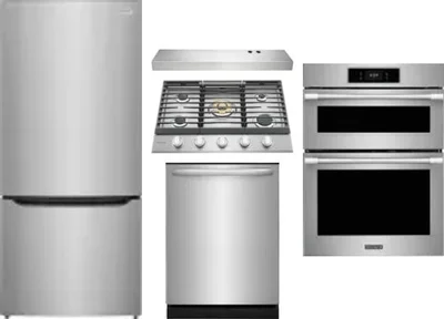 5 Piece Package Includes Refrigerator, Cooktop, Wall Oven, Hood And Dishwasher