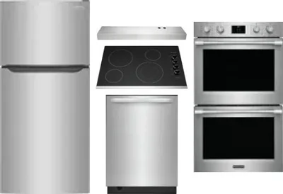 5 Piece Package Includes Refrigerator, Cooktop, Wall Oven, Hood And Dishwasher