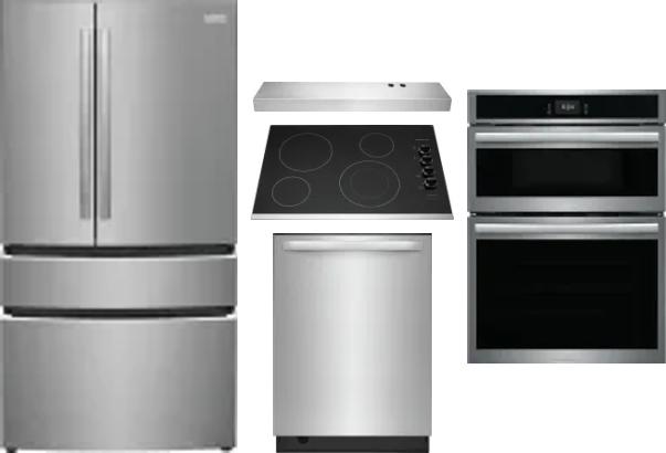 5 Piece Package Includes Refrigerator, Cooktop, Wall Oven, Hood And Dishwasher