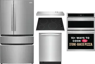 5 Piece Package Includes Refrigerator, Cooktop, Wall Oven, Hood And Dishwasher