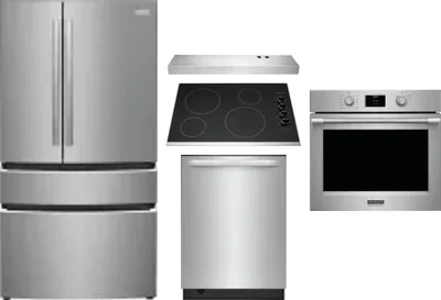 5 Piece Package Includes Refrigerator, Cooktop, Wall Oven, Hood And Dishwasher