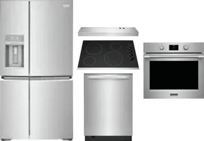 5 Piece Package Includes Refrigerator, Cooktop, Wall Oven, Hood And Dishwasher