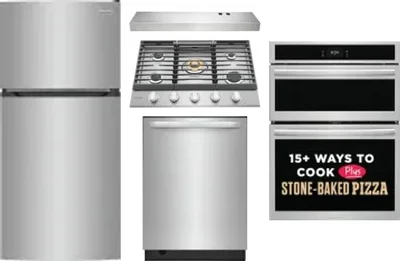 5 Piece Package Includes Refrigerator, Cooktop, Wall Oven, Hood And Dishwasher
