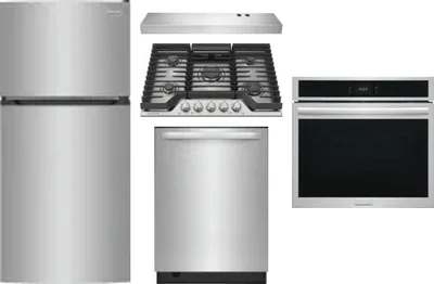 5 Piece Package Includes Refrigerator, Cooktop, Wall Oven, Hood And Dishwasher