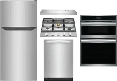 5 Piece Package Includes Refrigerator, Cooktop, Wall Oven, Hood And Dishwasher