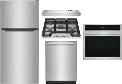 5 Piece Package Includes Refrigerator, Cooktop, Wall Oven, Hood And Dishwasher