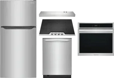 5 Piece Package Includes Refrigerator, Cooktop, Wall Oven, Hood And Dishwasher