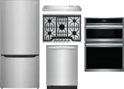 5 Piece Package Includes Refrigerator, Cooktop, Wall Oven, Hood And Dishwasher