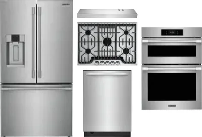 5 Piece Package Includes Refrigerator, Cooktop, Wall Oven, Hood And Dishwasher