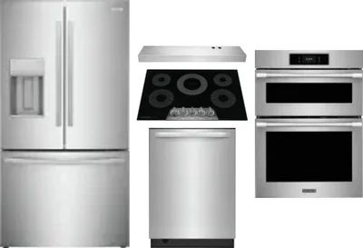 5 Piece Package Includes Refrigerator, Cooktop, Wall Oven, Hood And Dishwasher
