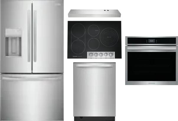 5 Piece Package Includes Refrigerator, Cooktop, Wall Oven, Hood And Dishwasher