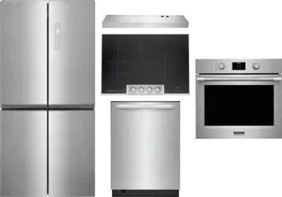 5 Piece Package Includes Refrigerator, Cooktop, Wall Oven, Hood And Dishwasher