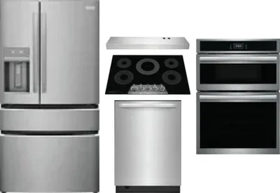5 Piece Package Includes Refrigerator, Cooktop, Wall Oven, Hood And Dishwasher