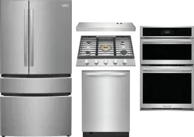 5 Piece Package Includes Refrigerator, Cooktop, Wall Oven, Hood And Dishwasher