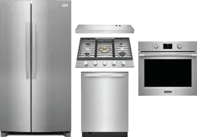 5 Piece Package Includes Refrigerator, Cooktop, Wall Oven, Hood And Dishwasher