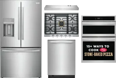 5 Piece Package Includes Refrigerator, Cooktop, Wall Oven, Hood And Dishwasher