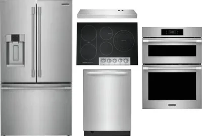 5 Piece Package Includes Refrigerator, Cooktop, Wall Oven, Hood And Dishwasher