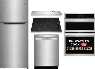 5 Piece Package Includes Refrigerator, Cooktop, Wall Oven, Hood And Dishwasher