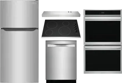 5 Piece Package Includes Refrigerator, Cooktop, Wall Oven, Hood And Dishwasher