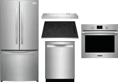 5 Piece Package Includes Refrigerator, Cooktop, Wall Oven, Hood And Dishwasher