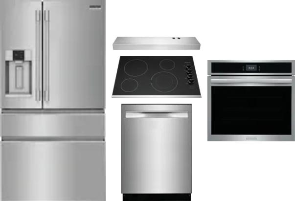 5 Piece Package Includes Refrigerator, Cooktop, Wall Oven, Hood And Dishwasher