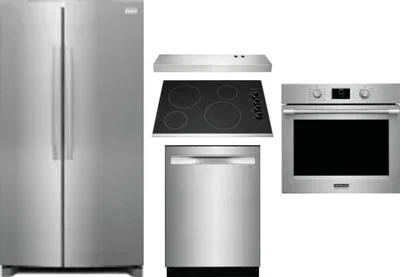 5 Piece Package Includes Refrigerator, Cooktop, Wall Oven, Hood And Dishwasher