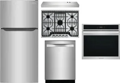 5 Piece Package Includes Refrigerator, Cooktop, Wall Oven, Hood And Dishwasher