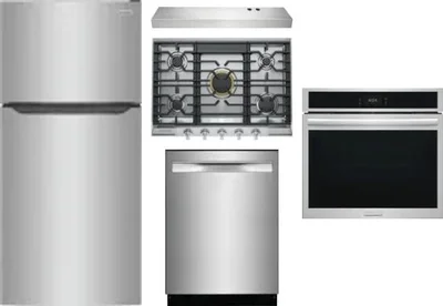 5 Piece Package Includes Refrigerator, Cooktop, Wall Oven, Hood And Dishwasher