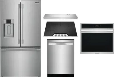 5 Piece Package Includes Refrigerator, Cooktop, Wall Oven, Hood And Dishwasher
