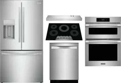 5 Piece Package Includes Refrigerator, Cooktop, Wall Oven, Hood And Dishwasher
