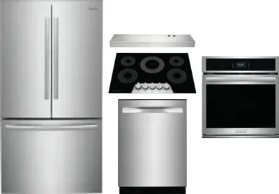 5 Piece Package Includes Refrigerator, Cooktop, Wall Oven, Hood And Dishwasher