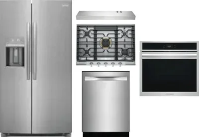 5 Piece Package Includes Refrigerator, Cooktop, Wall Oven, Hood And Dishwasher